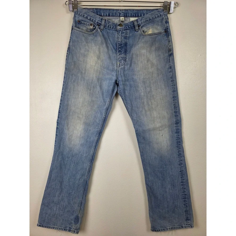 Banana Republic Jeans Mens 36x33 Tag 36x34 Blue Light Wash Straight Leg Distress